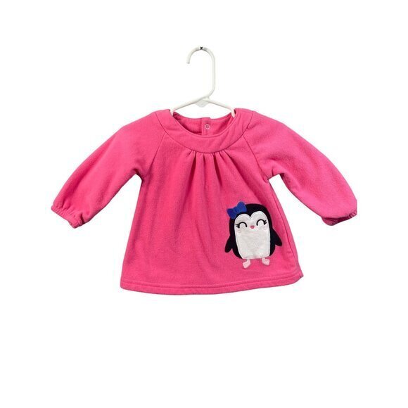 Pink Penguin Fleece Shirt For Baby Girls 6-9 Months By Child Of Mine Made By Car - Picture 1 of 5